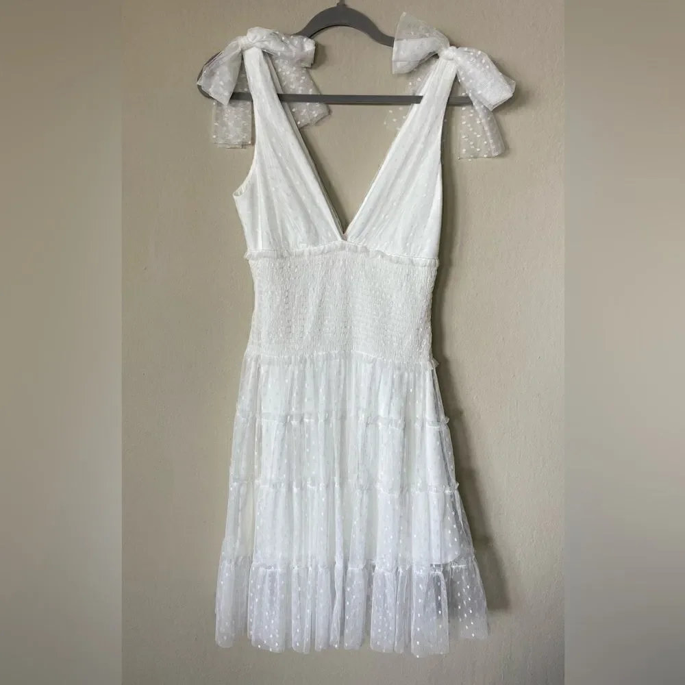 Cinq a Sept Valeria Midi White Dress Ruffle Size 4